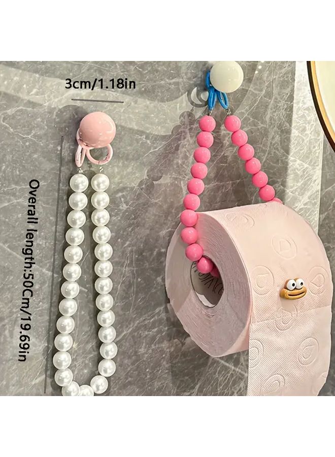 White Beaded Toilet Paper Holder Wall Mounted Self Adhesive No Drill Bathroom Organizer - Image 3